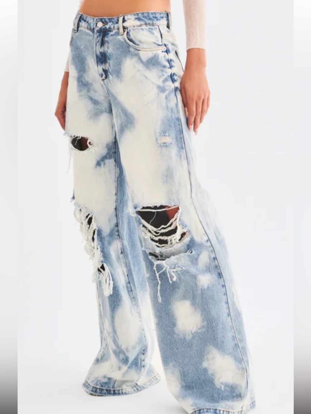 NWT Wide Leg Distressed Bleach-Effect Jeans - Light Blue